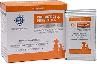PET360 PROBIOTICS + PREBIOTICS Gut Wellness Formula for Dogs & Cats | Probiotic Supplement | Prevents Diarrhea & Indigestion | Cat & Dog Gut Health Supplement for Improved Immunity - 20 Sachets