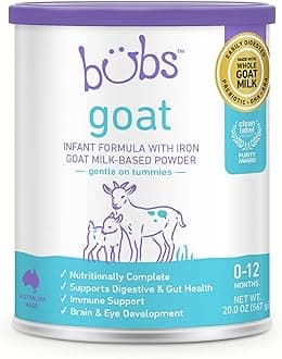 Bubs Whole Goat Milk Formula with Iron, Goat Milk-Based Powder, for Infants 0-12 Months, Made with Non-GMO Goat Milk, 20 oz
