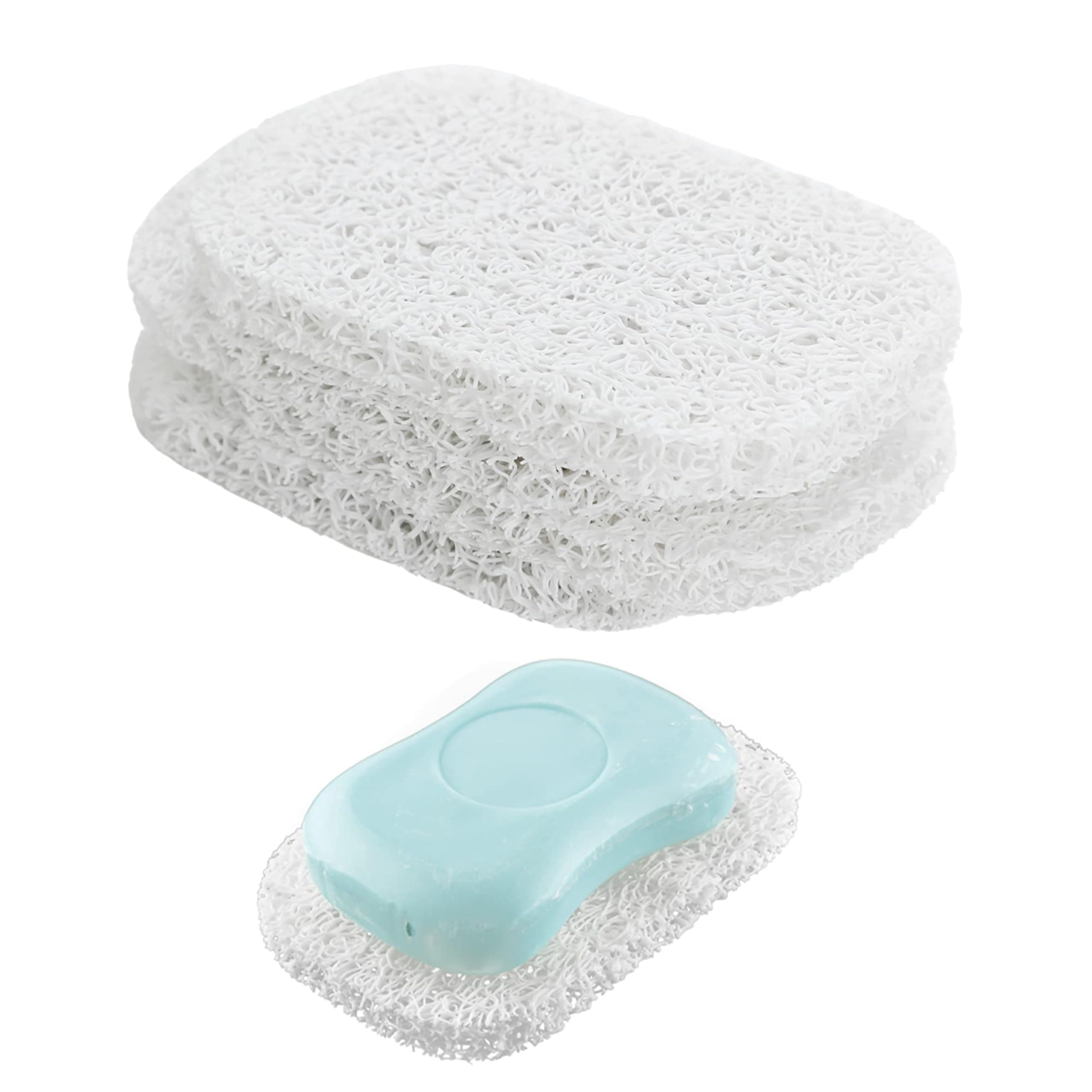 Snowkingdom 4 Pack White Soap Saver Holder for Bar Soap Shower Bathroom Dish Self Draining Lift Pad Porous Construction air circulate 2.9" x 4.5" PVC Non-BPA Non-Slip Durable