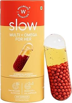 WELLBEING NUTRITION Slow Multi + Omega for Her Multivitamin Capsule for Women | Vegan Omega-3 Oil, B-Complex, Antioxidant Blend for her