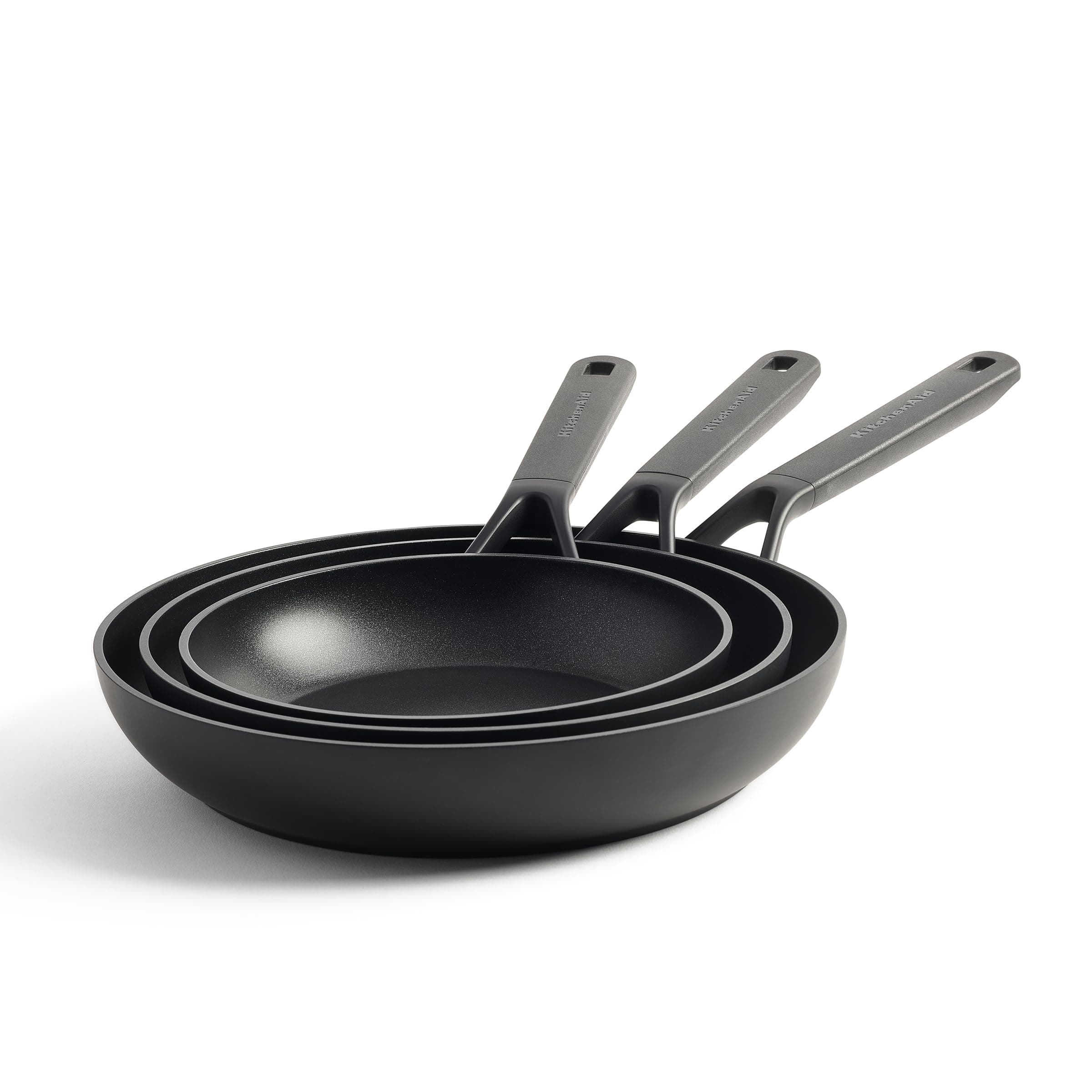 KitchenAid Classic Forged Hard Anodized PFAS-Free Ceramic Non-Stick, 20 cm, 24 cm and 28 cm Frying Pan Set, Induction, Oven Safe,Black