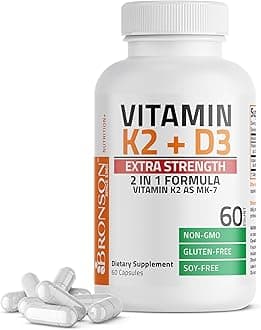 Bronson Vitamin K2 (MK7) with D3 Extra Strength Supplement Bone Health Non-GMO Formula 10,000 IU & 120 mcg MK-7 Easy to Swallow D K, 60 Capsules