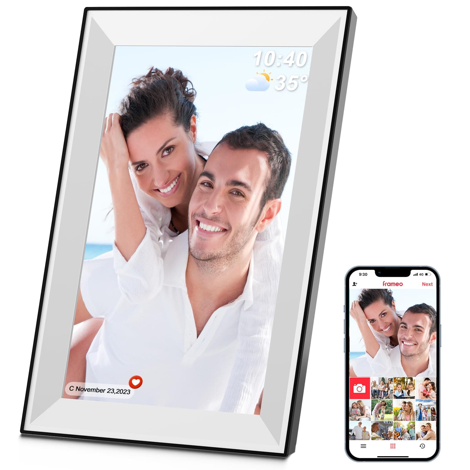 Frameo 10.1 inch WiFi Digital Picture Frame, Smart Electronic Digital Photo Frame with 20 Roses Flowers Best Gifts for Birthday Wedding Mom