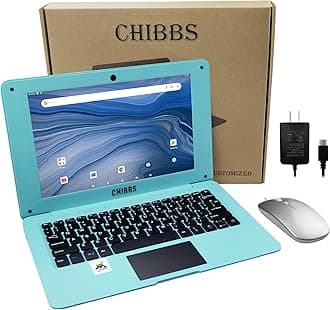 CHIBBS Laptop Computer- 10.1" Inch Kids Laptop Computer Powered by Android 12.0 -Quad Core Processor- 2+64gb ROM-Camera- Bluetooth- 2*USB- WiFi- Blue