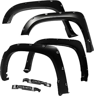 Fender Flare Compatible with 2014-2021 Toyota Tundra, Smooth Textured Black Paintable Bolt-Riveted Style 4pc | TG-FF8T4178