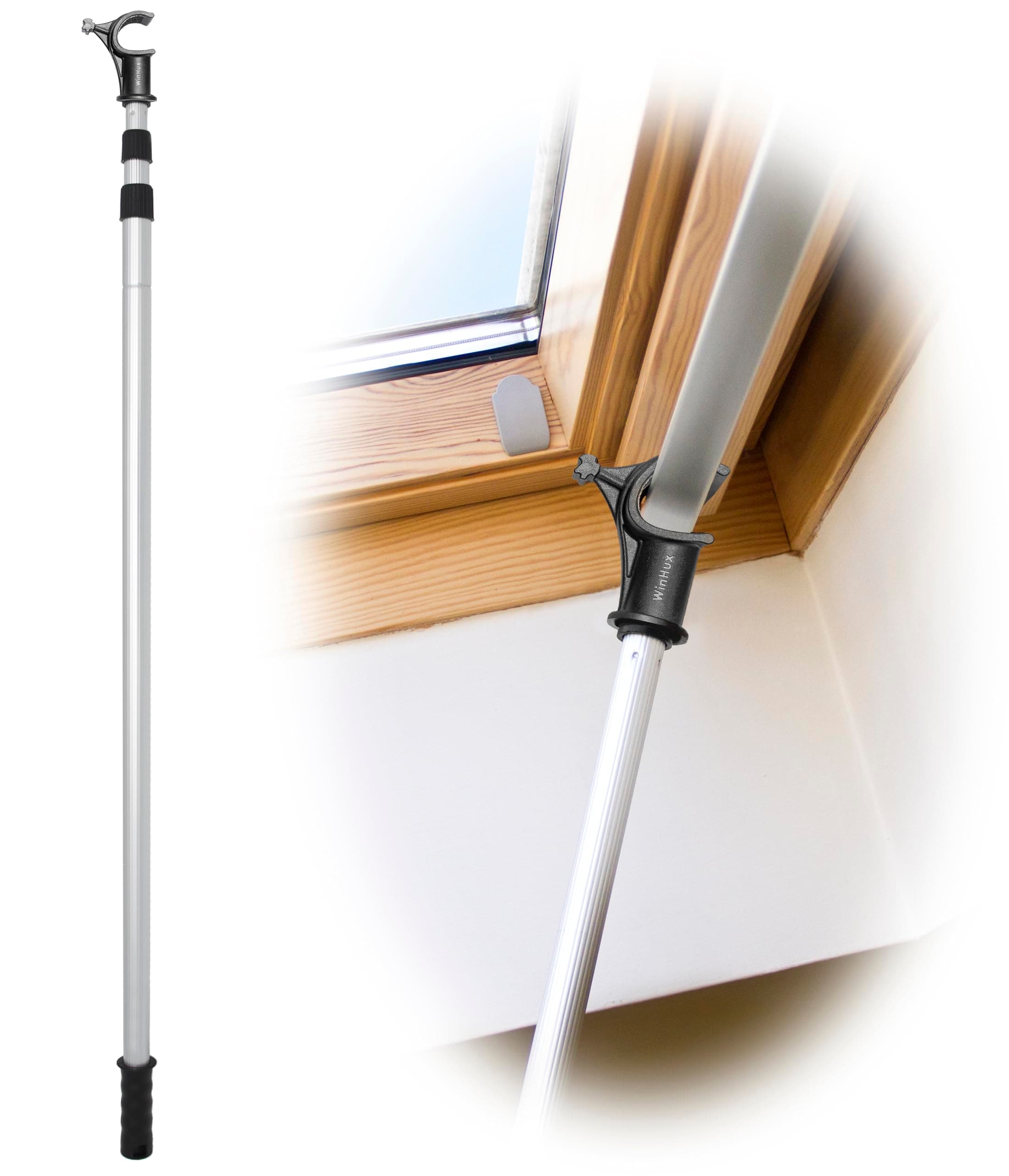 Telescopic Pole Window Pole Rod Opener Designed to be Compatible with VELUX Skylight Roof Window Blinds, Window Pole Opener - Telescopic Rod, Silver - 1.2-3.0 Metre Twist Lock