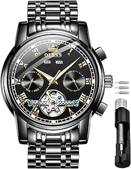– OUPINKE Men's Automatic Mechanical Watches Luxury Business Dress Self Winding Tourbillon Multifunction Calendar Date Luminous Waterproof Luxury Dress Wrist Watches