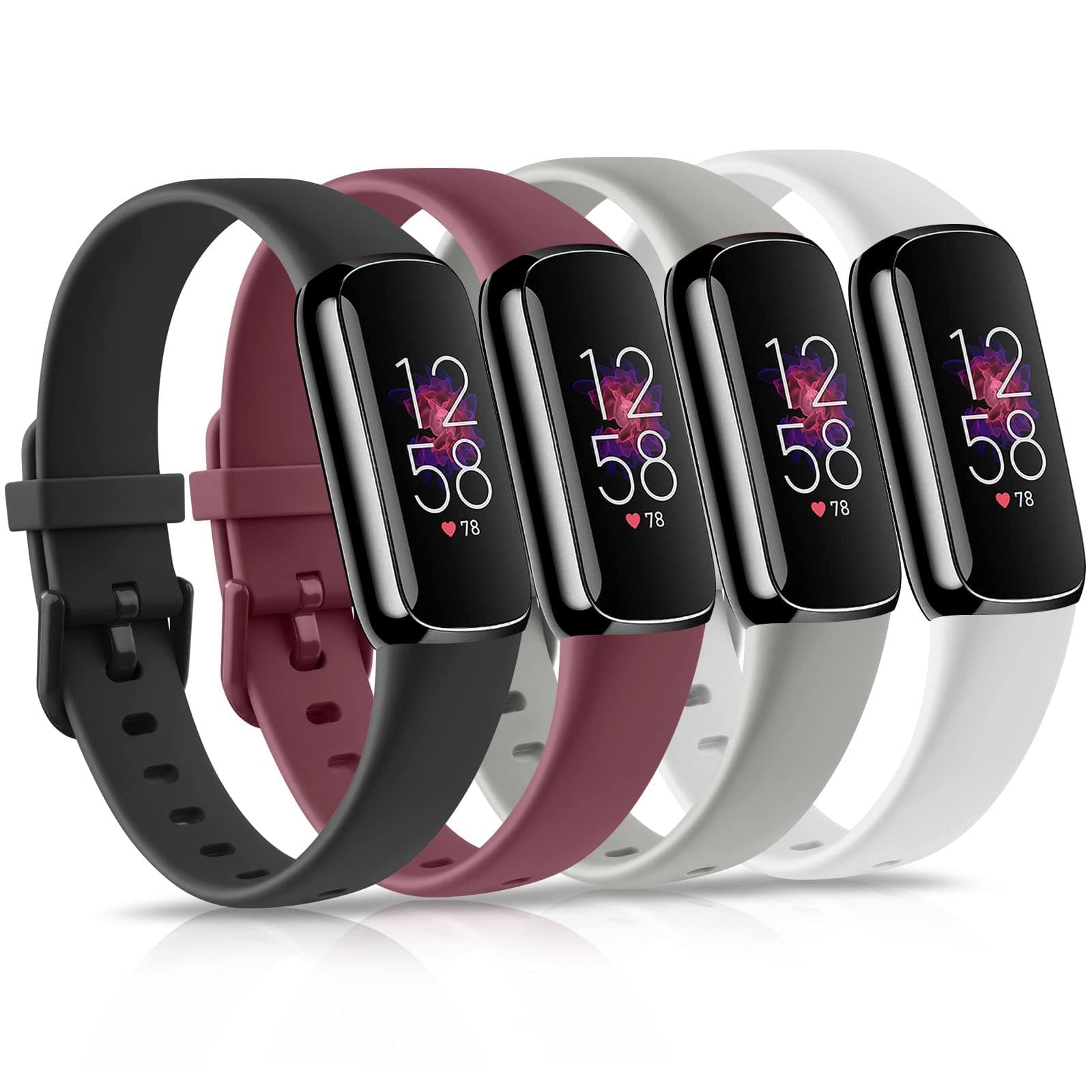 4 Pack Bands for Fitbit Luxe Bands, Soft Silicone Wristband Replacement Strap for Fitbit Luxe/Luxe Special Edition Fitness Tracker Women Men (Small, Wine Red/Black/White/Grey)