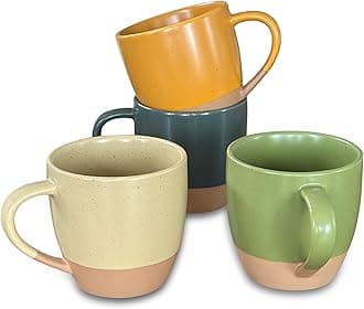 Ceramic Artisan Matte Large Latte Mug Set of 4, 16oz - Microwavable, Porcelain Coffee Cups With Big Handle - Modern, Boho, Unique Style For Any Kitchen. Microwave Safe Stoneware - Safari Colors