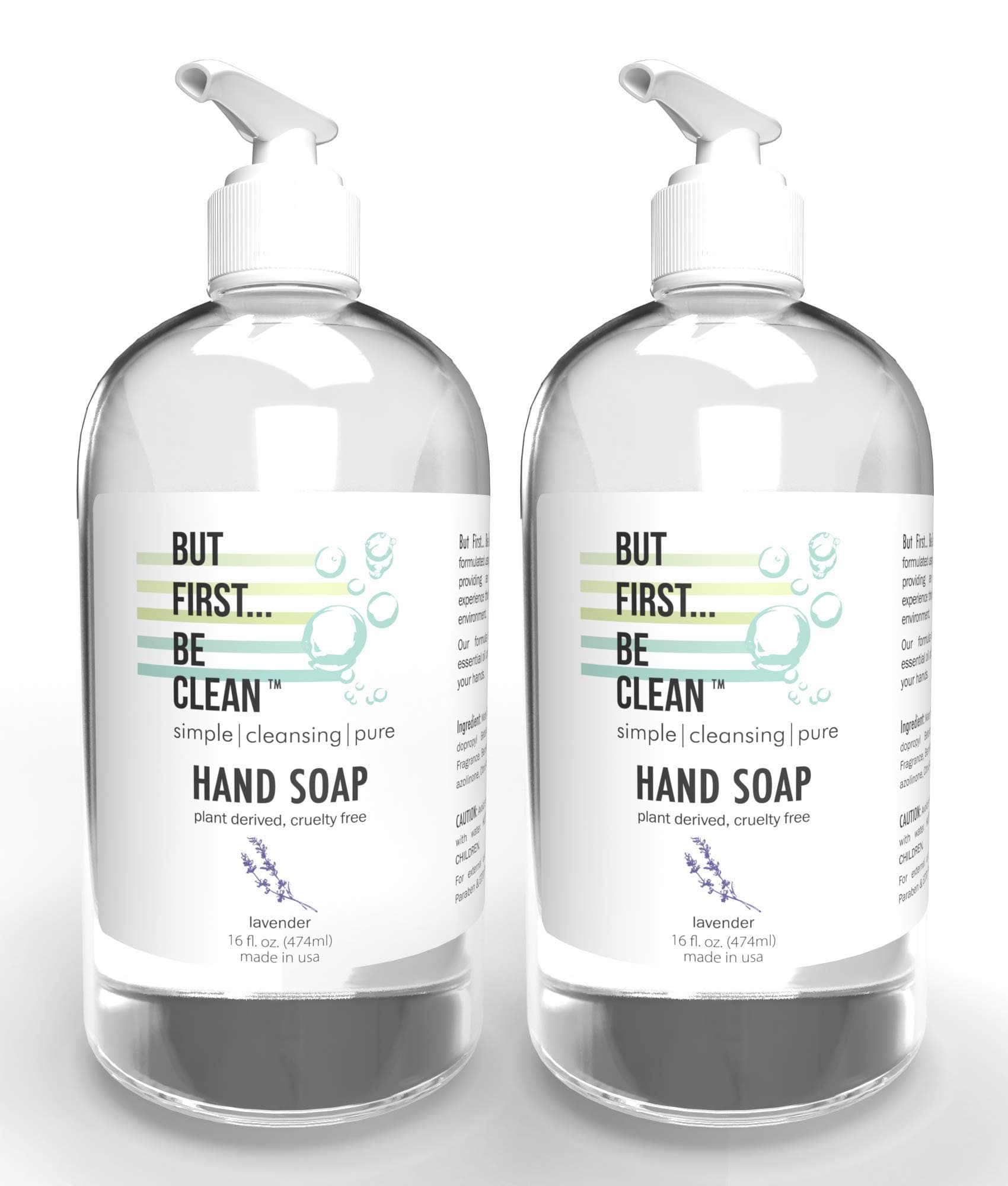 But First Be Clean Plant-Derived Liquid Hand Soap - Simple | Cleansing | Pure - Moisturizing Hand Wash Infused with Natural Essential Oils - 16 Ounce, Lavender, 2 Pack