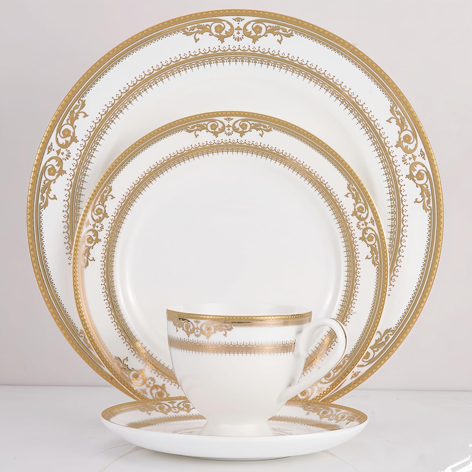 24-piece bone china dinnerware set for 6, red horse pattern round dinner plates, fine dish set for 6 with coffee cup for dinning, suitable for microwave,oven,dishwasher (dinnerware set for 6 people)