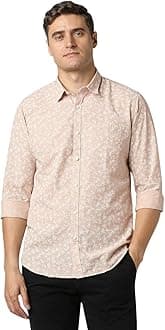 Peter England Mens Cotton Slim Fit Leaf Print Shirt Full Sleeves,Casual Style