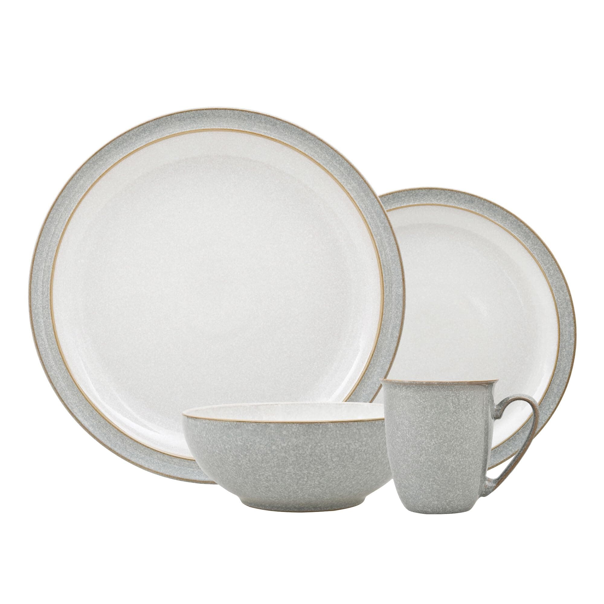 Elements Light Grey Dinner Set For 1 - 4 Piece Ceramic Tableware - Dishwasher Microwave Safe Crockery Single Place Setting - 1 x Dinner Plate, 1 x Small Plate, 1 x Cereal Bowl, 1 x Coffee Mug