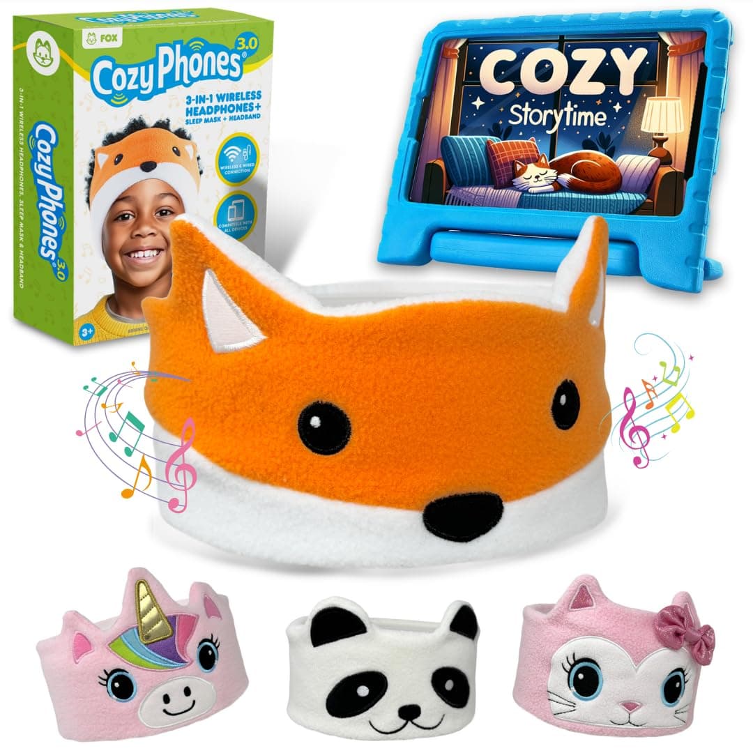 Toddler Headphones Wireless, Kids Bluetooth Earphones, Safe Volume - Wired School Headphones for Kids with 3.5 MM Jack and Travel Bag - Toddler Airplane Accessories for Boys & Girls - Fox