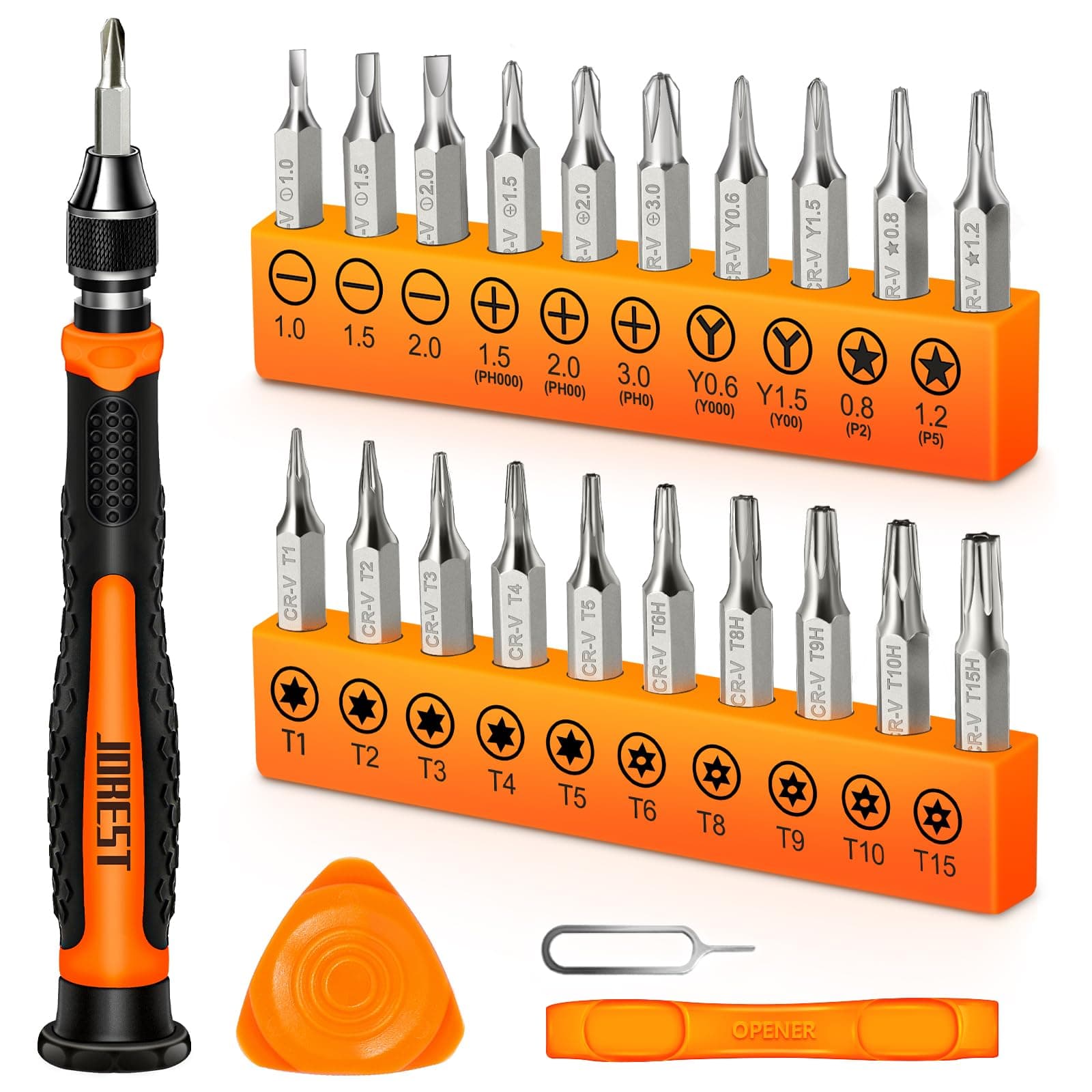 JOREST 24Pcs Small Precision Screwdriver Set with Torx T5 T6 T8 T9, Y00, Star P5, Mini Repair Tool Kit for Macbook, Computer, Laptop, iPhone, PS4 PS5, Xbox, Switch, Eyeglasses, Watch, Ring Doorbell