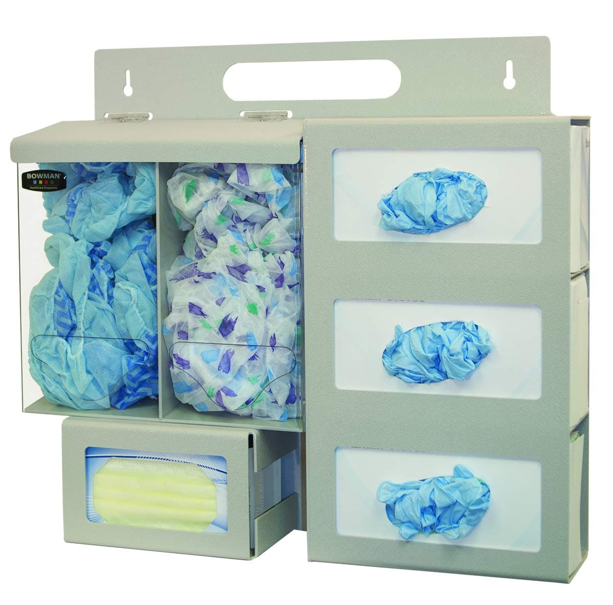 Protective Wear Organizer - Surgical Holds PPE or misc Bulk Items, 3 Gloves, 1 Earloop Masks. 2 compartments top and Bottom Dispensing. Quartz Beige ABS.