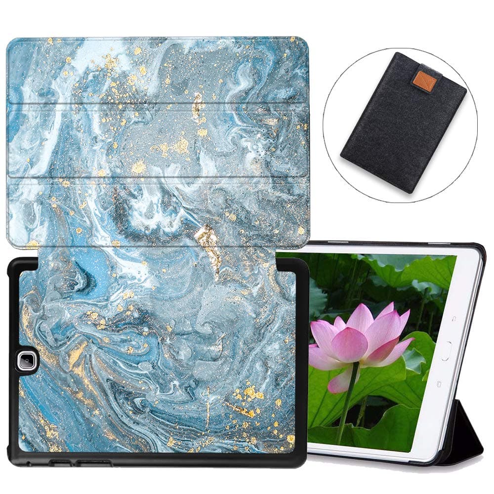 MAITTAO Galaxy Tab A 9.7 2017 Case SM-T550/P550/T555, Slim Folio Shell Case Stand Cover with Auto Wake/Sleep for Samsung Galaxy Tab A 9.7 Inch Tablet Sleeve Bag 2 in 1 Bundle, Marble 17