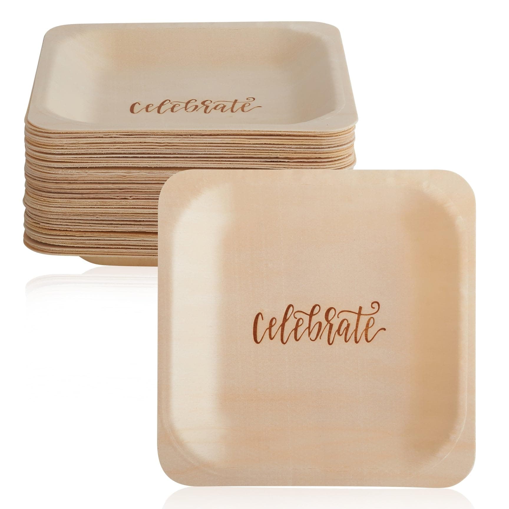 Celebrate Disposable Party Plates – Rustic, Compostable Alternative to Plastic Plates for Birthday Parties, Catering and Special Events (Appetizer, 50-Pack)