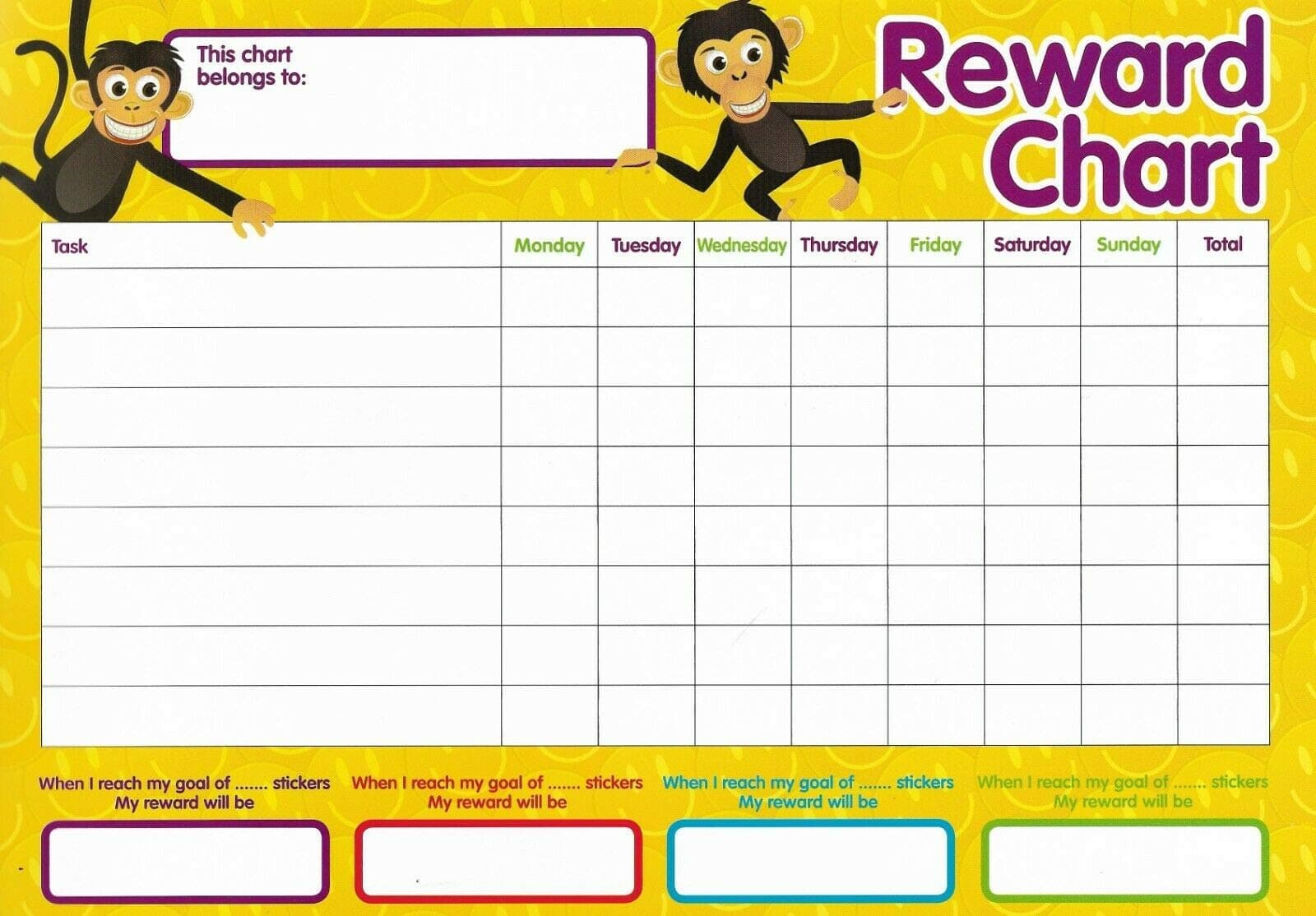 Bubble Kids Reward Chart, 4 x Rectangular, Yellow, Cartoon, Paper, Wall, Self-Adhesive