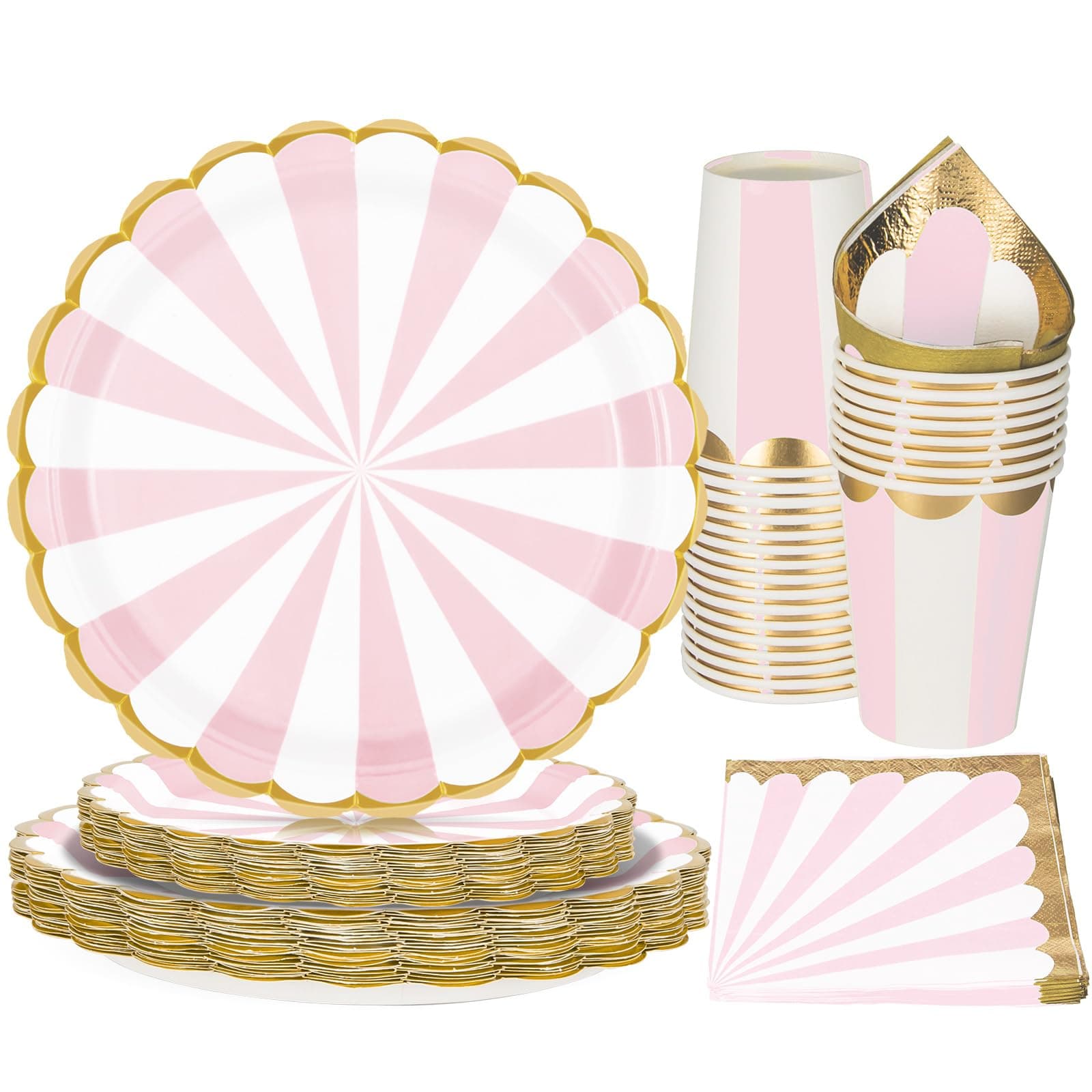 96PCS Pink Party Supplies, Disposable Tableware Set, Includes 9" Plate Paper Plates, 7" Plate Paper Plates, Cups, Napkins, for Picnic, Happy Birthday Party