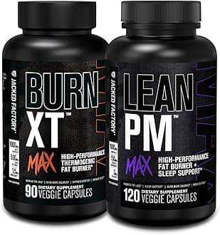 Jacked Factory Burn-XT Max - Thermogenic Fat Burner & Appetite Suppressant (90 Capsules) & Lean PM Max High-Performance Weight Loss, Fat Burner, & Appetite Suppressant (120 Capsules)