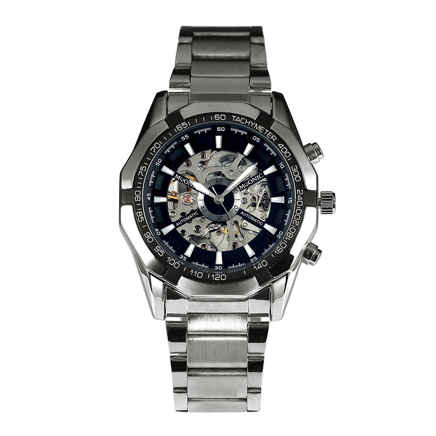 ESS Black Bezel Skeleton Dial Mechanical Automatic Watch Mens Stainless Steel Case WM257