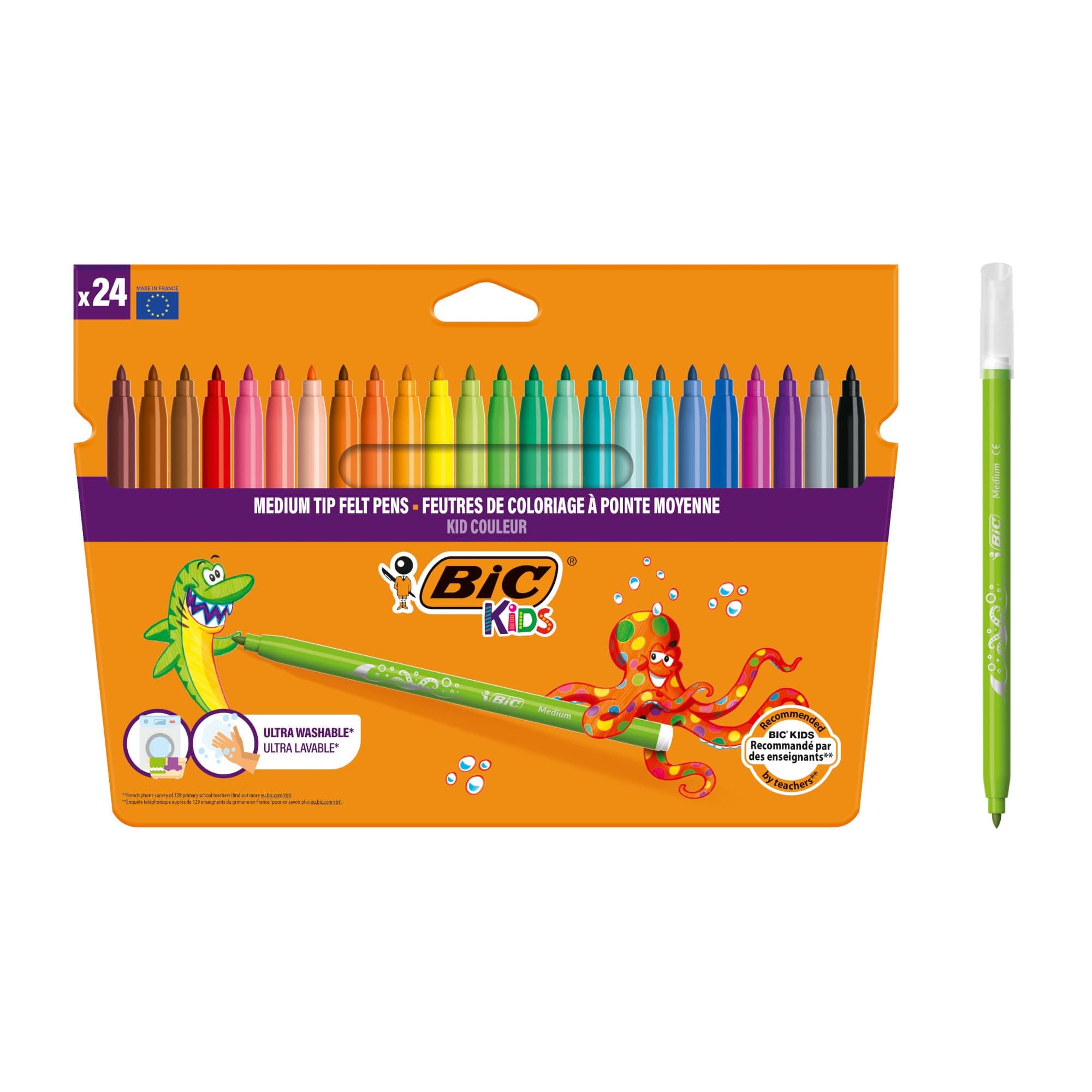 Kid Couleur Felt Tip Colouring Pens - Assorted Colours, Cardboard Wallet of 24 ,841800
