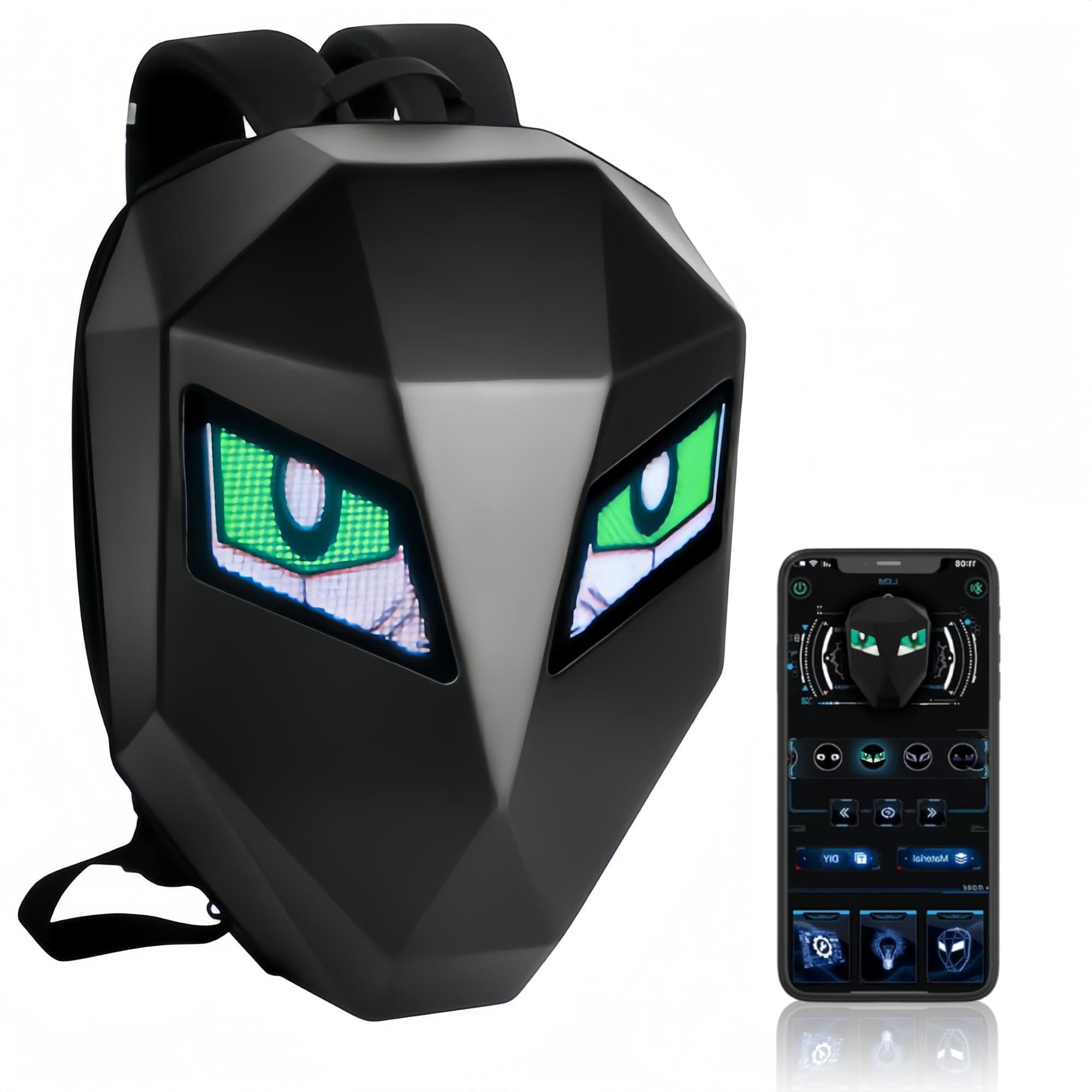 Bewinner LED Motorcycle Backpack Cool Design - 3D Hard Shell Motorbike Backpack with Programmable Full Color Screen, Waterproof Riding Helmet Bag for Outdoor (Frosted Black)