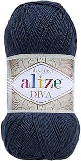 AlizeDiva Silk Effect 100% Microfiber Acrylic Yarn 1 Ball skeins 100gr 383yds Color (361 - Navy)