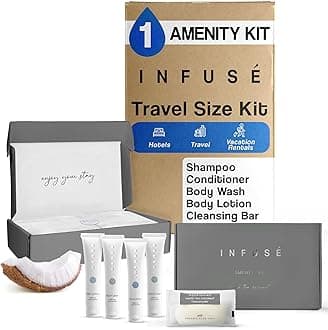 Infuse Amenity Kit | Hotel Bulk Toiletries | 1 oz Shampoo, Conditioner, Lotion, Body Wash, Cleansing Bar Soap for Guest Hospitality Vacation Rentals | 1 Set/Case