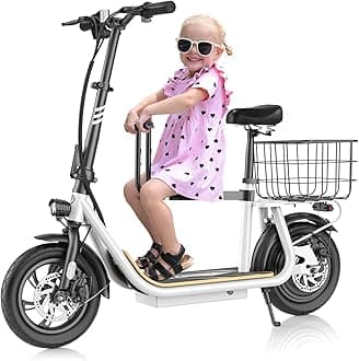 Caroma Peak 1200W Electric Scooter with Seat, Electric Scooter Adults with 12" Shock-Absorbing Tires, 500Wh Battery up to 30 Miles&20MPH, Foldable Electric Bike with Seat for Commuting(White)