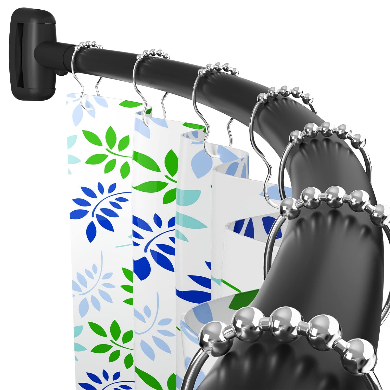 Curved Shower Curtain Rod, 45-72 inches Adjustable Arched Shower Curtain Curved Rods, Rustproof Round Never Fall Design for Bathroom, Black, Need to Drill