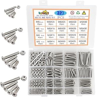 Nut and Bolts Set M3 M4 M5 M6 304 Stainless Steel Flat Head Cross Screw Bolt Nuts Kit Hexagon Machine Screw With Storage Box 320PCS