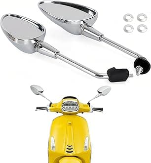 Motorcycle 8mm Rearview Mirrors Chrome Long Stem(8.7") Side Mirror Compatible With Piaggio/Vespa Sprint Primavera GTS HPE 2014-2025 OE Style (1Pair)