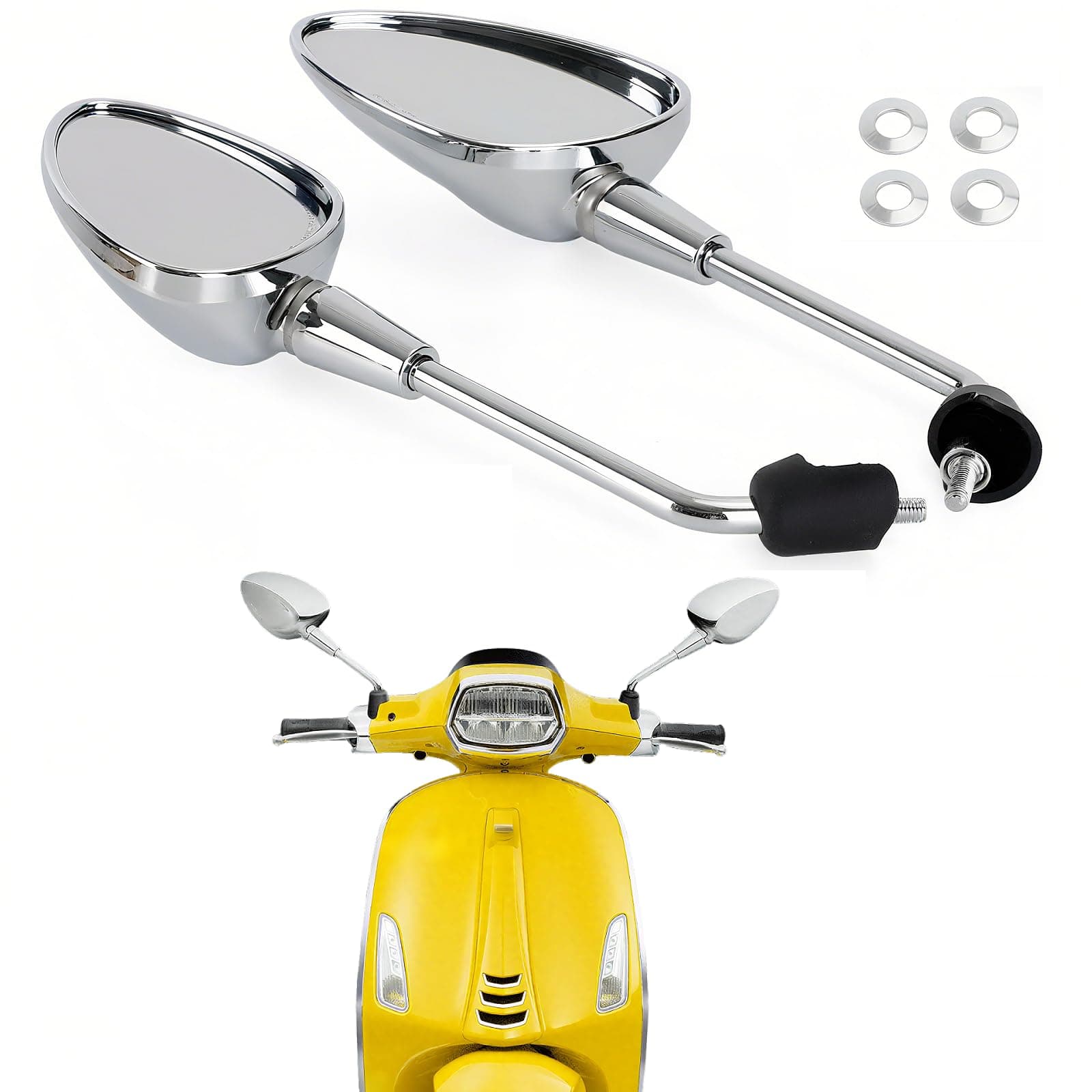 Motorcycle 8mm Rearview Mirrors Chrome Long Stem(8.7") Side Mirror Compatible With Piaggio/Vespa Sprint Primavera GTS HPE 2014-2025 OE Style (1Pair)