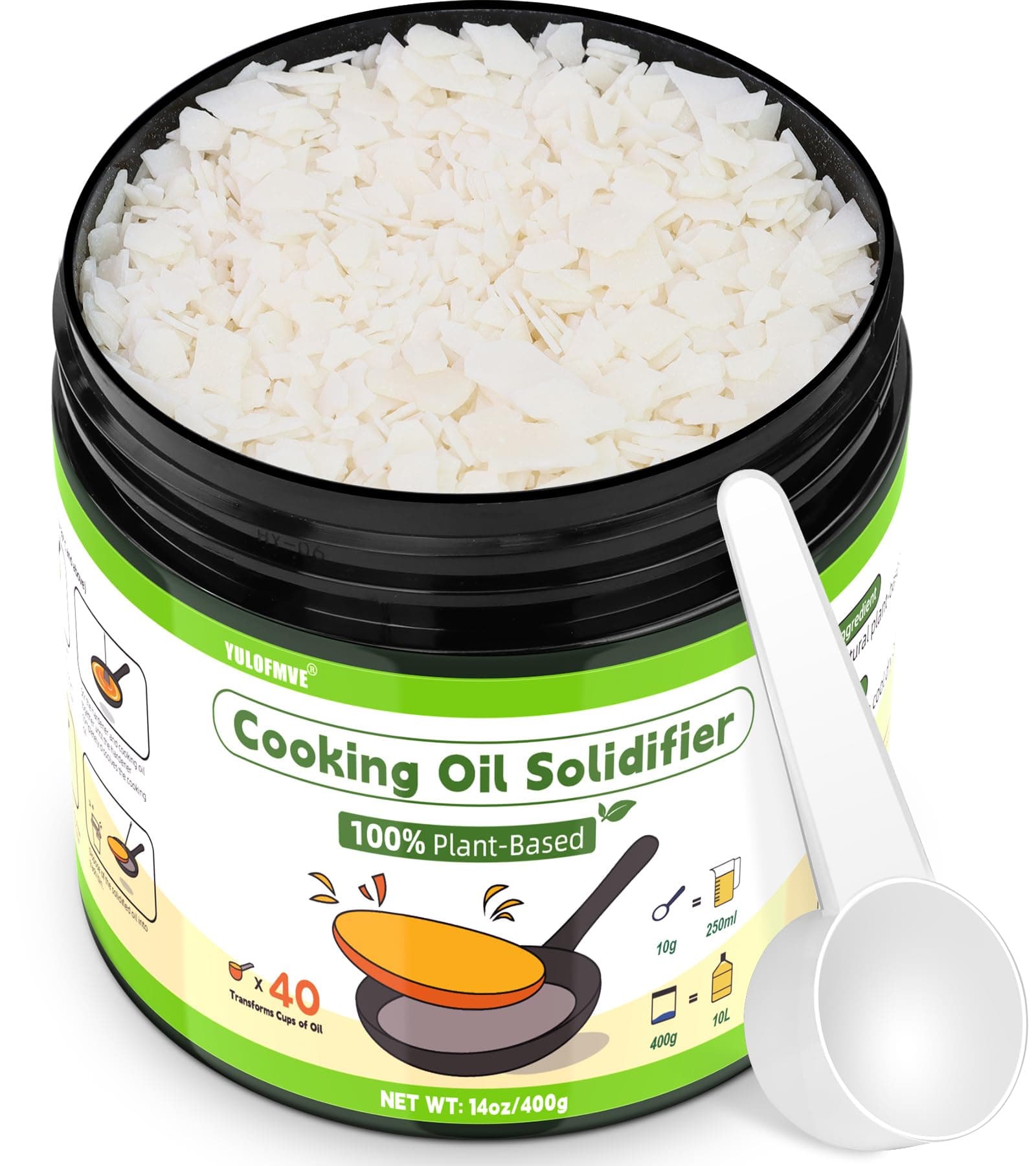 Cooking Oil Solidifier, Solidifies Up to 40 Cups from Mess, 100% Plant-Based Used Oil Solidifying Powder, Grease Hardener Disposal for Kitchen