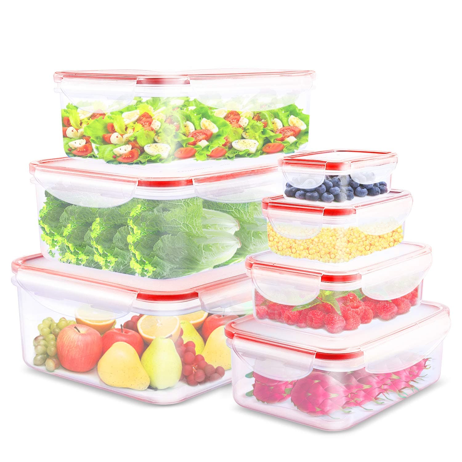 Food storage containers 7 Piece set, Lunch box set, Plastic Containers with Snap Locking Lid and Air Tight Seal ¨C Microwave, Freezer and Dishwasher Safe, BPA Free