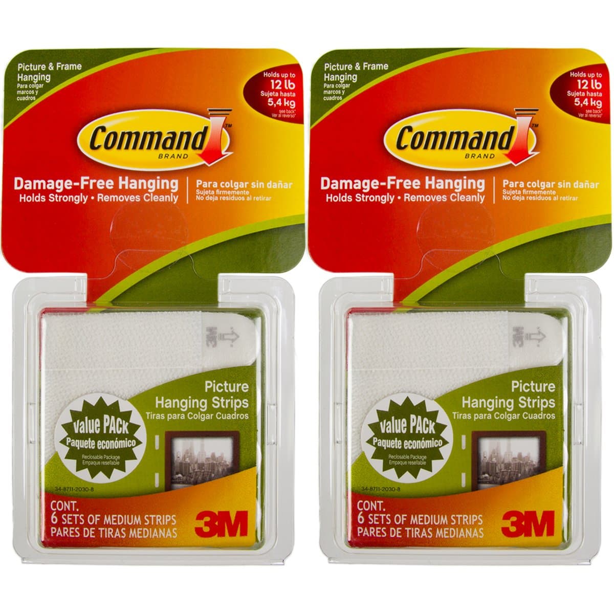 Command 3M 12ct Pack Picture & Frame Hanging Strips Sets Medium Size White Damage-Free