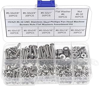#6-32 UNC Stainless Steel Phillips Pan Head Machine Screws Nuts Flat Washers Assortment Kit