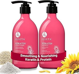 Luseta Keratin Shampoo and Conditioner for Color Treated Damaged & Dry Hair, Keratin Hair Treatment for Smoothing, Nourishing & Strengthening, Color Safe, Free of Sulfates and Gluten 2 X 16.9Oz