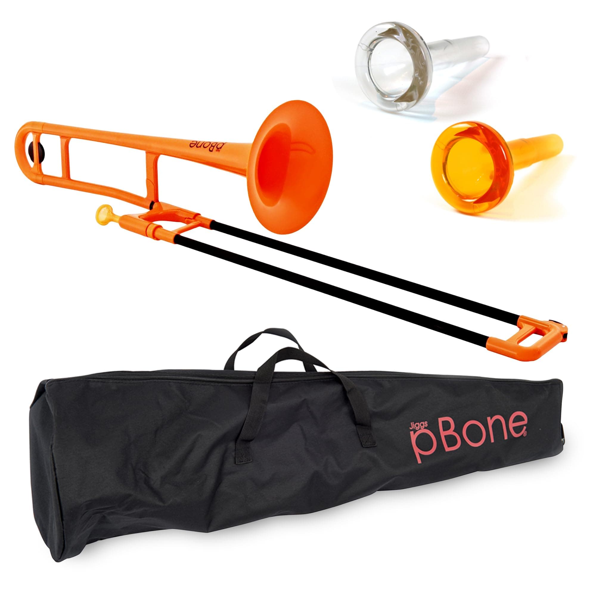 Bb Plastic Trombone - Lightweight pInstruments Design with Ergonomic Grip - Includes Mouthpieces & Carrying Bag - Authentic Bb Sound for Students & Beginners - Durable ABS - Orange