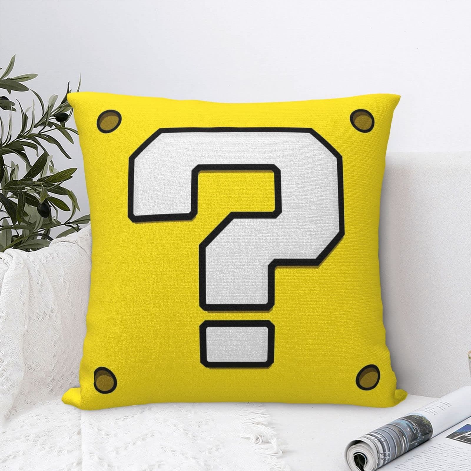 Question Block Throw Pillow Covers 18"x18" Home Decor Old School Gamer Low Poly Art Pillowcase Decorative Cushion Covers for Sofa Bed Room