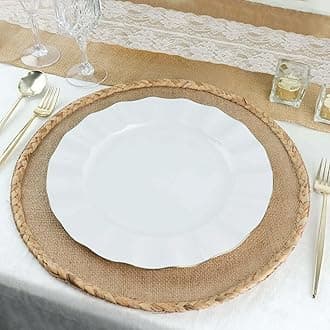 Efavormart 11" Dinner Plates – Set of 10 Plastic White Round Disposable Plates with Gold Ruffled Rim – Elegant Tableware for Wedding Receptions, Dinner Parties, Holiday Events, and Catering