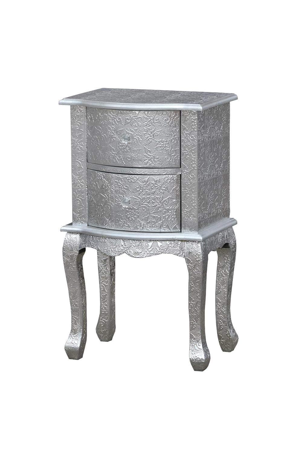 DUSX Chaandhi Kar Silver Embossed 2-Drawer Bedside Cabinet