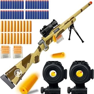 AGM MASTECH M24 Foam Blaster, Shell Ejecting, Safety Switch, Adjustable Stock 41.8 Inch, Scope, 40 Darts, 20 Casings, 2 Mags, Tactical Game Gear for Teens 14+ years Adults(Camouflage Yellow)