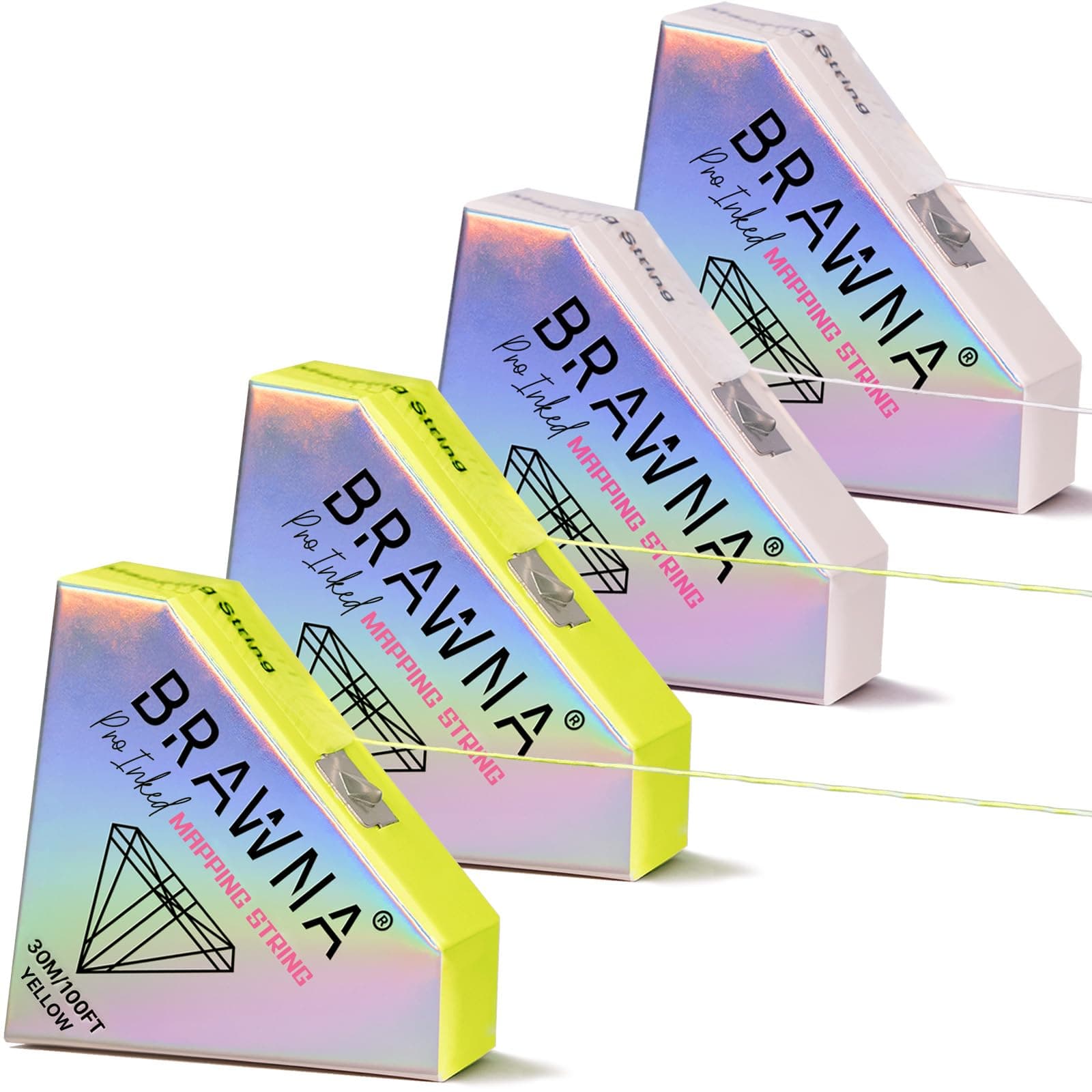 BRAWNA 4 Pack (30 Meters Each) Pro Inked Mapping String for Brow and Lip Measuring - Color - Yellow White