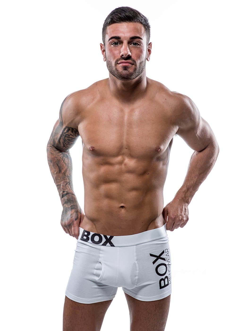 Mens White Brushed Cotton Boxer Shorts (Medium)