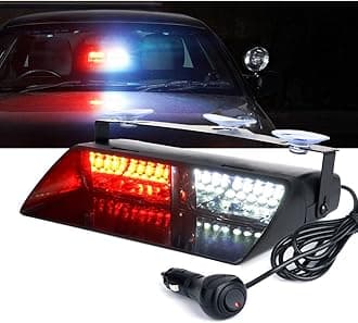 Xprite White & Red 16 LED High Intensity LED Law Enforcement Emergency Hazard Warning Strobe Lights For Interior Roof / Dash / Windshield With Suction Cups