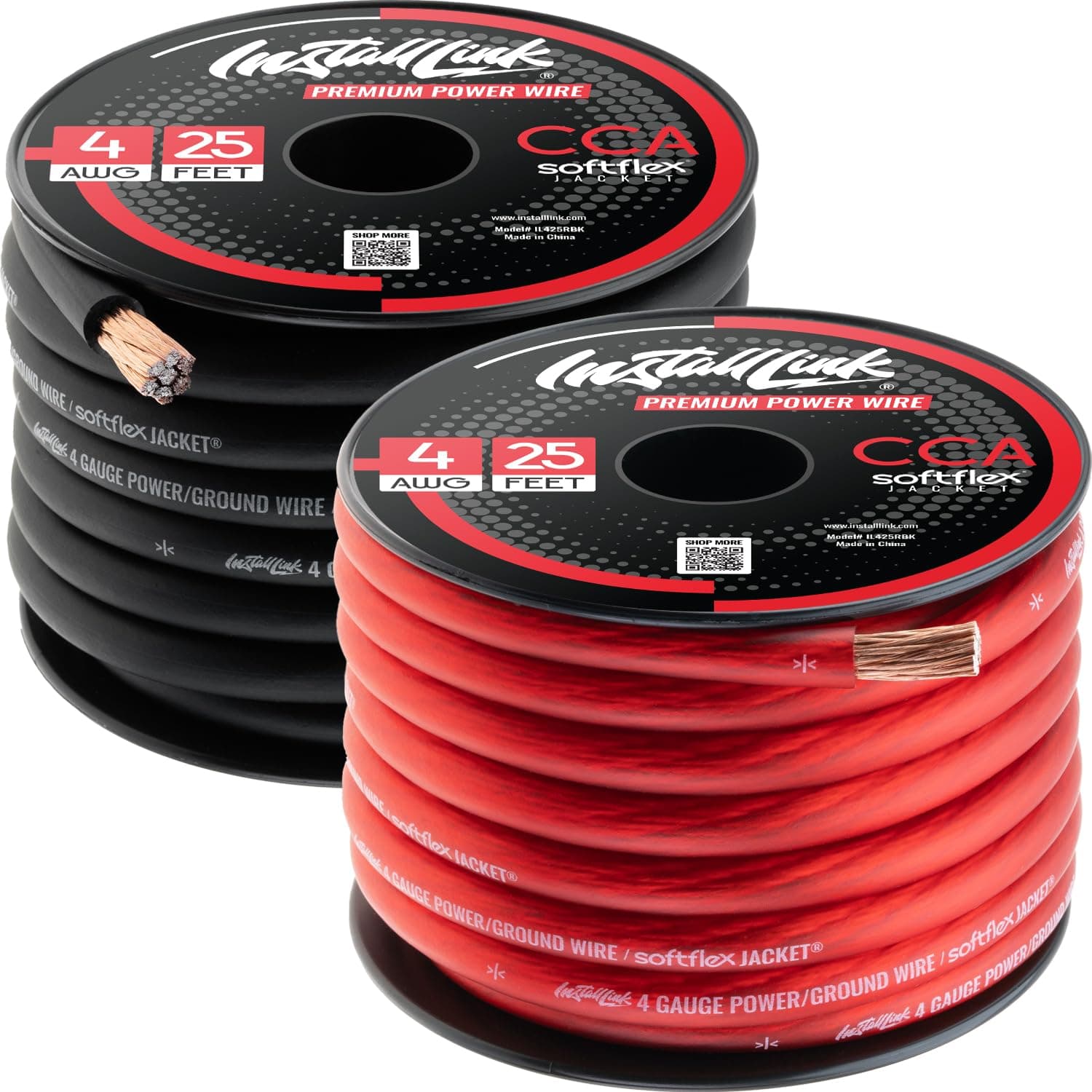 Install Link 4 AWG Gauge Power or Ground Wire Cable 25ft Red, 25ft Black (50 Feet Total), CCA