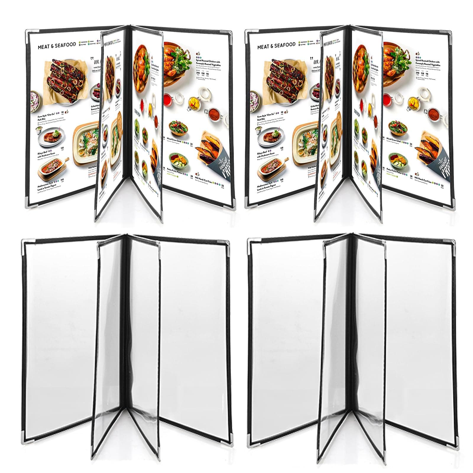4PCS 8.5 x 11 Inch Menu Covers 4 Page 8 View, Transparent Restaurant Menu Holder for Restaurant Bar Cafe, Fits A4 Size Paper